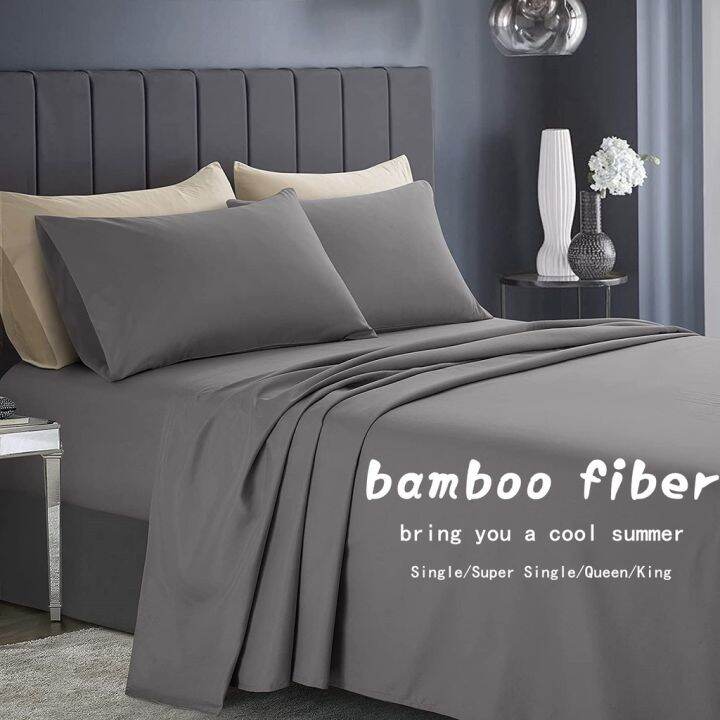 Luxury 100 Bamboo Fiber Fitted Bedsheet Silk Cooling Feel Bed sheet