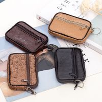 ☊¤℗ Wallet Men Coin Car Key Purse Casual Fashion Pu Leather Ostrich Pattern Zipper Mini Wallets Unisex Small Square Bag