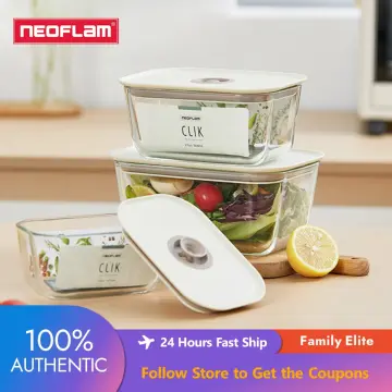 Set of 4) Neoflam Fika Clik Glass Food Storage Set, Microwave, Oven Safe