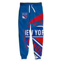 New York Men S Casual Pants Orange Blue Red Stitching Color Cup Print Rangers Sweatpants