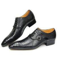 Men Dress Shoes Formal Oxfords Serpentine&amp;Metal Buckle Decorate Wedding Wear Elegant Casual Leather Zapatos De Hombre Best Gift