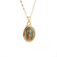 Catholic Virgin Mary Wooden Pendant Necklace Classic Religious Style Simple Casual Jewelry Accessories