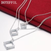 【Preflow ornament】 Dotefhil 925เงิน18นิ้ว ChainSquare PendantFor ผู้หญิงแต่งงานหมั้นพรรคเครื่องประดับ