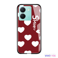 Volans เคสกระจกนิรภัยขอบนิ่มลายจุดหัวใจรูป Y36 5G สำหรับ Vivo Y36