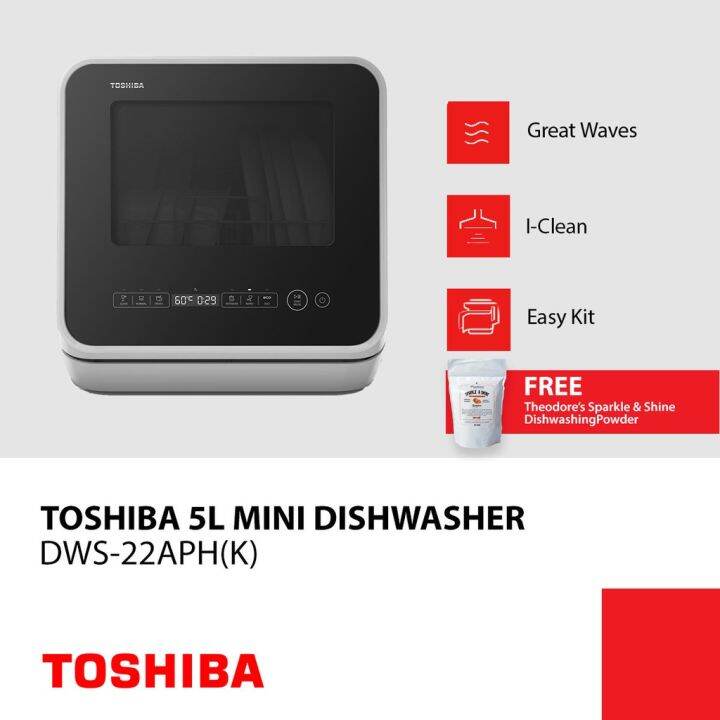 Toshiba Portable Dishwasher 5L with Intuitive Touch Control and Extra