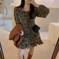 HziriP Leopard Pleated Mini Dress Single Button Notched High Street Suit Coat Korean Autumn  Two-piece Set Fashion Elegant