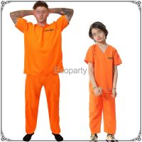 Adult Children Prisoner Cosplay Costume Suit Mens Orange Prison Uniform Tops Pants Set Men Halloween Party Costume For Kids