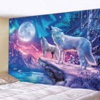 【YF】 Psychedelic animal wolf moon art 3D printing wall hanging tapestry hippie bohemian home decoration yoga mat beach