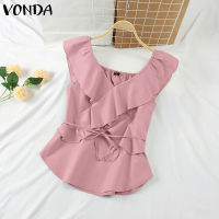 (จัดส่งฟรี)Fancystyle VONDA เสื้อเสื้อคอวีมีระบายสำหรับเดินทางของผู้หญิงเสื้อจับจีบแขนกุดลำลองธุรกิจ #2