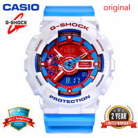 Original G Shock GA110 Men Sport Watch Dual Time Display 200M Water Resistant Shockproof and Waterproof World Time LED Auto Light Sports Wrist Watches with 2 Year Warranty GA-110AC-7A White Blue (Ready Stock)