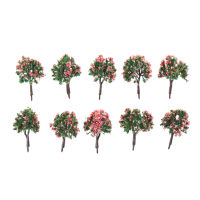Xiong 10pcs Ho Scale รุ่นต้นไม้รุ่นต้นไม้ที่มีดอกไม้สีชมพูสำหรับทิวทัศน์รถไฟ