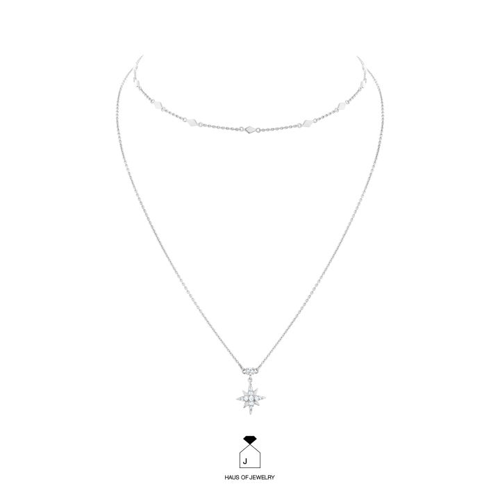 haus-of-jewelry-celestial-double-chain-necklace-สร้อยคอเงินแท้-ประดับเพชรคิวบิกเซอร์โคเนีย-cubic-zirconia