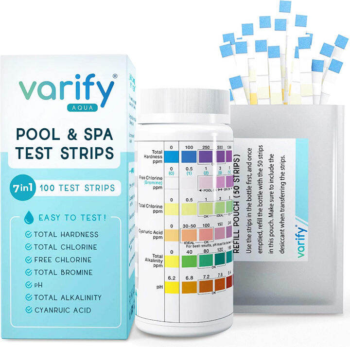 VARIFY Premium Pool and Spa Test Strips 100 ct 7 Way Accurate