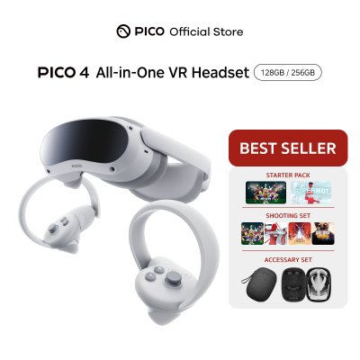 [BEST SELLER🔥]  PICO 4 VR พร้อมเกม รวมเซ็ตขายดี - PICO 4 All-In-One VR Headset 4K (128GB/256GB) + STARTER PACK , SHOOTING SET , ACCESSARY SET