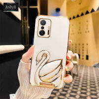 AnDyH Phone case For Xiaomi 11T 11T Pro Case,Creative Fashion Luxury New 3D Swan Retractable Stand Phone Case Premium Simple Solid Color Straight Edge Plating Soft Silicone Shockproof Casing Protective Back Cover