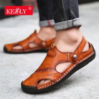 Classic Mens Sandals Summer Genuine Leather Male Beach Sandals Soft Comfortable Male Outdoor Beach Slippers Slip-ON Man Sandals House Slippers