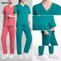 High Quality Elastic Breathable Fabric Veterinary Work Solid Color Set Multi Pocket Scrubs Plus Size Medical Uniform nursing Suit