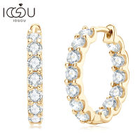 IOGOU ห่วง100 925เงินสเตอร์ลิงจริง3มิลลิเมตร Moissanite ต่างหูผู้หญิงประกายเครื่องประดับของขวัญ GRA ใบรับรอง14พันชุบทอง