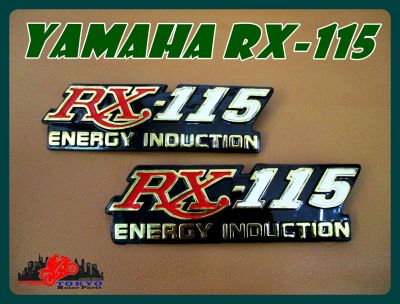 YAMAHA RX115 FUEL TANK EMBLEM (LH&amp;RH) "RED" &amp; "WHITE" "GOLD RIM"STICKER// สัญลักษณ์ข้อความ  ข้างถังน้ำมันซ้าย-ขวา(สูง 5 ซม.) (ยาว 15 ซม.)