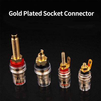 YYAUDIO 4pcs Copper Gold Plated Binding Post Banana Socket Connector Amplifier Speaker Terminals Non-magnetic Wire Connector