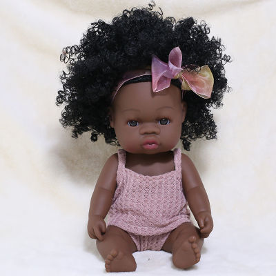 35CM Black Baby Dolls Summer Dress African Reborn Doll Silicone Waterproof Bath Play Baby Soft Vinly Toy Girl Boys Children Gift