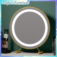 ?Perfect Furniture? กระจกแต่งหน้า กระจกทรงกลม กระจกแต่งหน้าพร้อมไฟ LED กระจกตั้งโต๊ะ กระจกโต๊ะเครื่องแป้ง ?พร้อมส่ง?