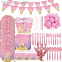 ☈❁ Pink Princess Castle Disposable Tableware Paper Plate Cup Girl One 1st Birthday Party Decoration DIY Baby Shower Decor Supplies