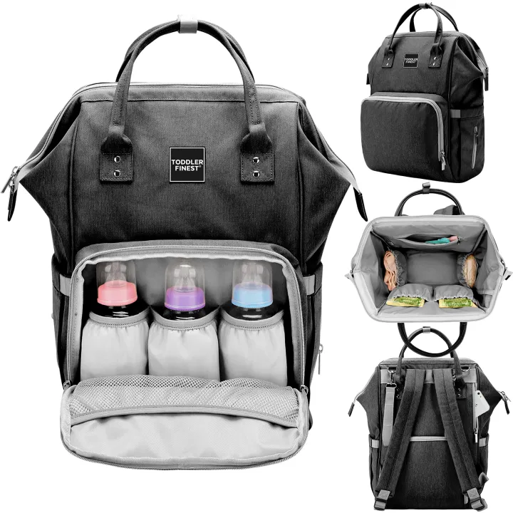 Designer Diaper Bag Backpack - Mummy Fashion Nappy Baby Bags - Multifunctional Travel Organizer Anti Theft Bag With Insulated Pockets Water Resistant Durable Easy Clean Large Capacity Maternity Tote - For Girls & Boys - Classy Grey (ToddlerFinest)