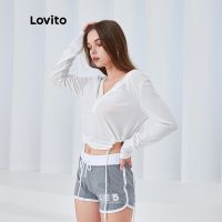 Lovito เสื้อยืด คอวี มีกระดุมด้านหน้า สไตล์ลำลอง เบสิค L04095 (สีขาว)