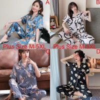 【NEW Popular】✁น้ำเหลืองชุดนอนผ้าไหมซาตินผู้หญิง M-5XL ขนาดพิเศษตั้งแขนสั้น Baju Tidur ชุดนอนเสื้อใส่อยู่บ้านชุดนอนผู้หญิงชุดนอน