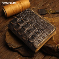 Handmade Genuine Leather Mens Wallet Womens wallet Crocodile Pattern Short Wallet Males Purse With 6 Credit Card Slots Money