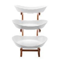 3 Tiers Fruit Plate with Wood Holder Snacks Candy Plate Kitchen Organizer Rack Party Food Serving Display Tray