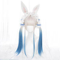 Hot HANEROU ผู้หญิงตรงสังเคราะห์ยาว Lolita Wigs Bang Ombre ทูโทนสีเทาสีฟ้าสีเขียวสีบลอนด์ผมสำหรับ COSPLAY