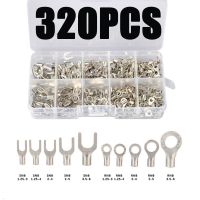 320Pcs/Set 10 In 1 Assorted Non-Insulated Ring Fork U-type Brass Terminals Assortment Kit Wire Connector Crimp Spade Terminals