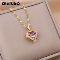 ♚ DIEYURO 316L Stainless Steel Beautiful Love Heart Amethyst Gold Color Pendant Necklace Shiny Everyday Gift Women Jewelry