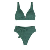 SEASELFIE Green Back Hook High Waist Bikini Sets Swimsuit For Women Sexy V-neck Two Pieces Bathing Suit  Swimwear Beachwear