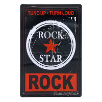 ป้ายสังกะสีวินเทจ Rock Star : Tune Up - Turn Loud (ปั๊มนูน), ขนาด 20x30 ซม.