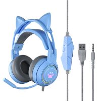 Cat Ear Headset 3.5mm PC Gaming Headset with Microphone Detachable Cat Ear Wired USB Headset for PS4/Xbox