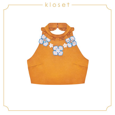 Kloset Halter Top With Embellished Flower Collar (SH18-T003)เสื้อผ้าผู้หญิง เสื้อผ้าแฟชั่น เสื้อแฟชั่น เสื้อคล็อปป์ เสื้อคล้องคอ