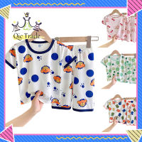 【New Arriva✨ 】Ice Silk Baby Pajama Boys Girls Pajama Set Kids Toddler Snug Fit Short Sleeve Pullover Sleepwear For Daily Life Style