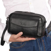 Genuine Leather Mens Clutch Bag Black Business Casual Hand-in-hand Clutch Bag Long Wallet 2 Colors