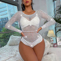 ผู้หญิงเซ็กซี่บอดี้สูท Rhinestone Backless Fishnet Jumpsuit ผู้หญิง Body Suits