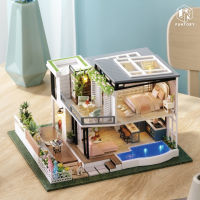 ? Funtory ? พร้อมส่ง ENG.ver บ้านตุ๊กตา DIY ประกอบเอง พูลวิลล่า West Creek House มีไฟ กล่องดนตรี ของเล่น ของขวัญ ของแต่งบ้าน CUTE ROOM