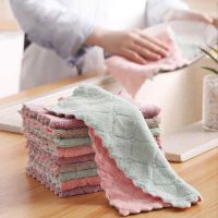 (Daily repurchase rag)   10ชิ้น/เซ็ตครัวจานผ้าไมโครไฟเบอร์ Dishcloths ยาจกนุ่มดูดซับผ้าเช็ดทำความสะอาดซักผ้าผ้าขนหนูเครื่องมือที่ใช้ในครัวเรือนอุปกรณ์ทำความสะอาด