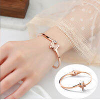 ญี่ปุ่นและเกาหลี 18k Rose Gold Frosted Butterfly Bracelet ผู้หญิงไทเทเนียมเหล็กไม่มีสีปรับได้ปิดสร้อยข้อมือง่าย ONE7