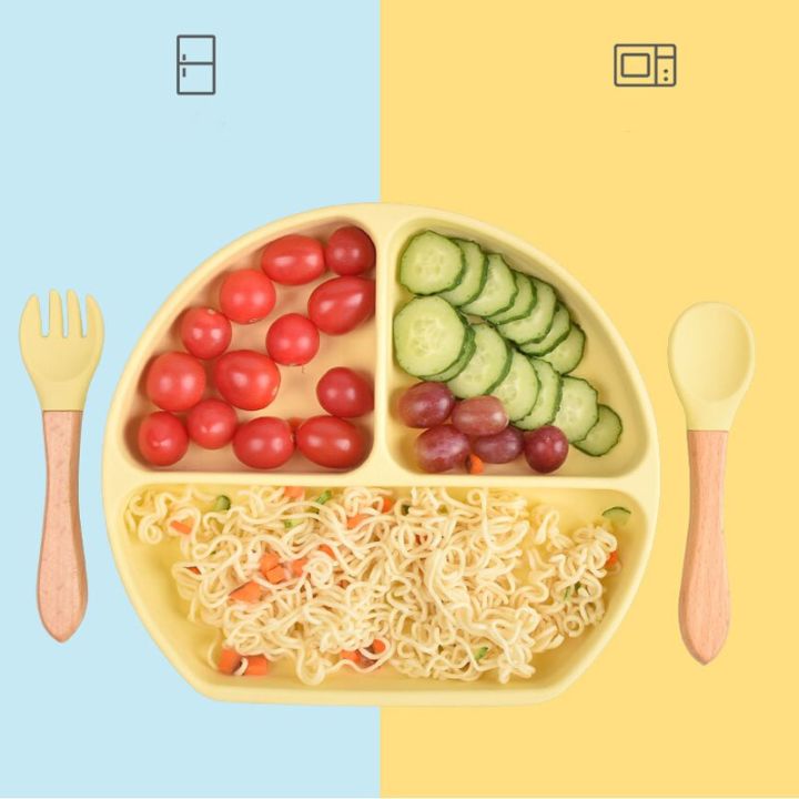 ชามซิลิโคนสำหรับเด็กจานให้อาหารทารกส้อมทารกและช้อนอุปกรณ์ที่ใช้บนโต๊อาหารแบบพกพาซิลิโคนกันน้ำ