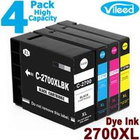 4 Pack PGI-2700XL BK C M Y for Canon Full Set Print Ink Cartridge PGI2700 PGI-2700 XL PGI2700XL 2700 2700XL Black Cyan Magenta Yellow Replacement Inkjet Compatible with MAXIFY MB5070 MB5170 MB5370 MB5470 iB4070 iB4170 Colour Printer - Dye Ink