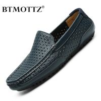 Men Casual Shoes Luxury Brand Summer Genuine Leather Mens Loafers Moccasins Hollow Out Breathable Slip on Driving Shoes BTMOTTZ