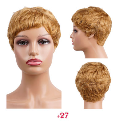 Short Straight Wavy Wigs For Women Human Hair Wigs Pixie Cut Short Full Machine Bob Wig Honey Blond &amp; Black Natural Dream Curl