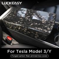 For Tesla Model 3 Model Y Interior Modification Central Control Armrest Box Cover Model3 2017-2023 Forged Marble Carbon Fiber